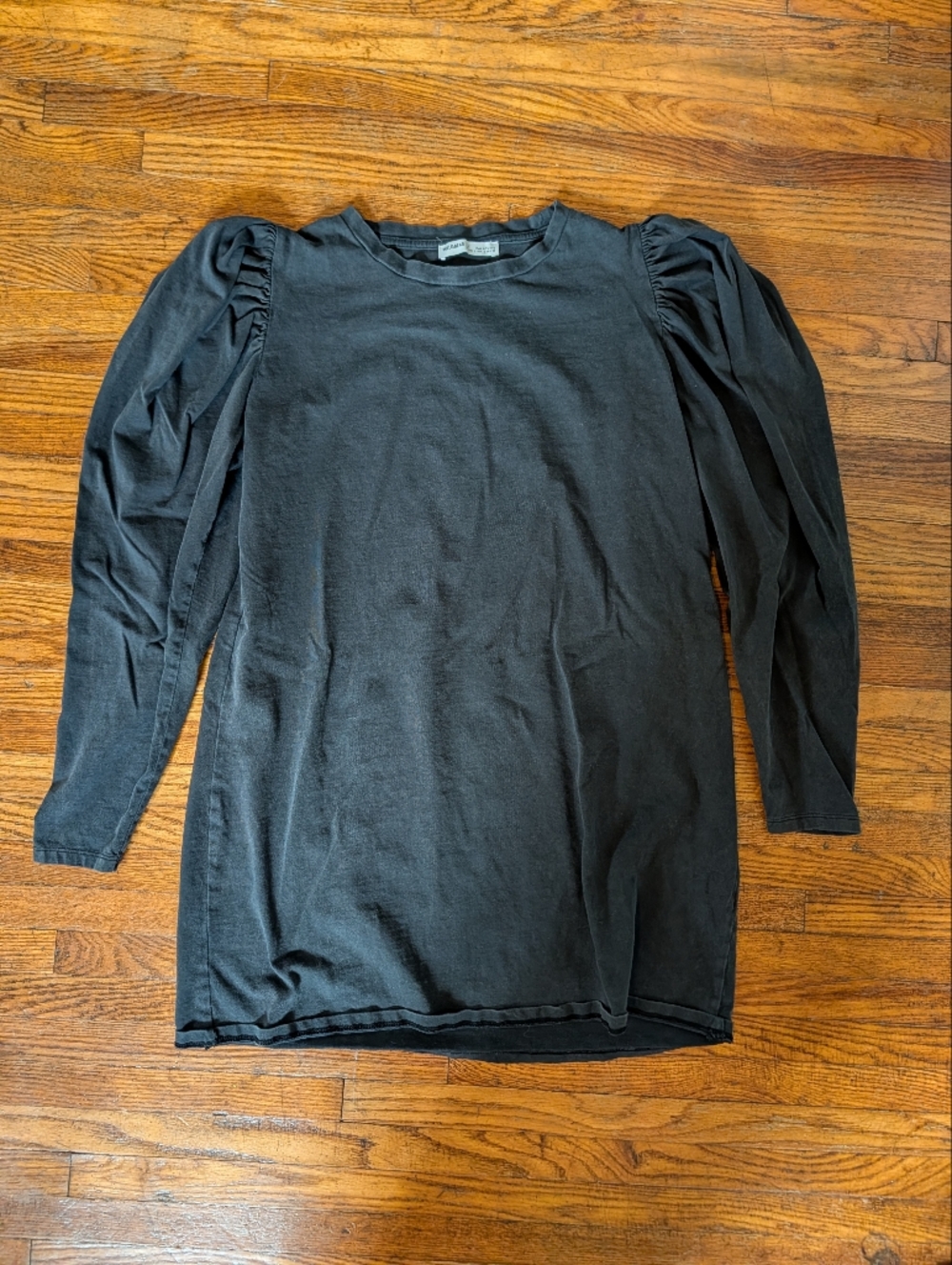 Pull&Bear Black Long-Sleeve Puff Shoulder Tee
